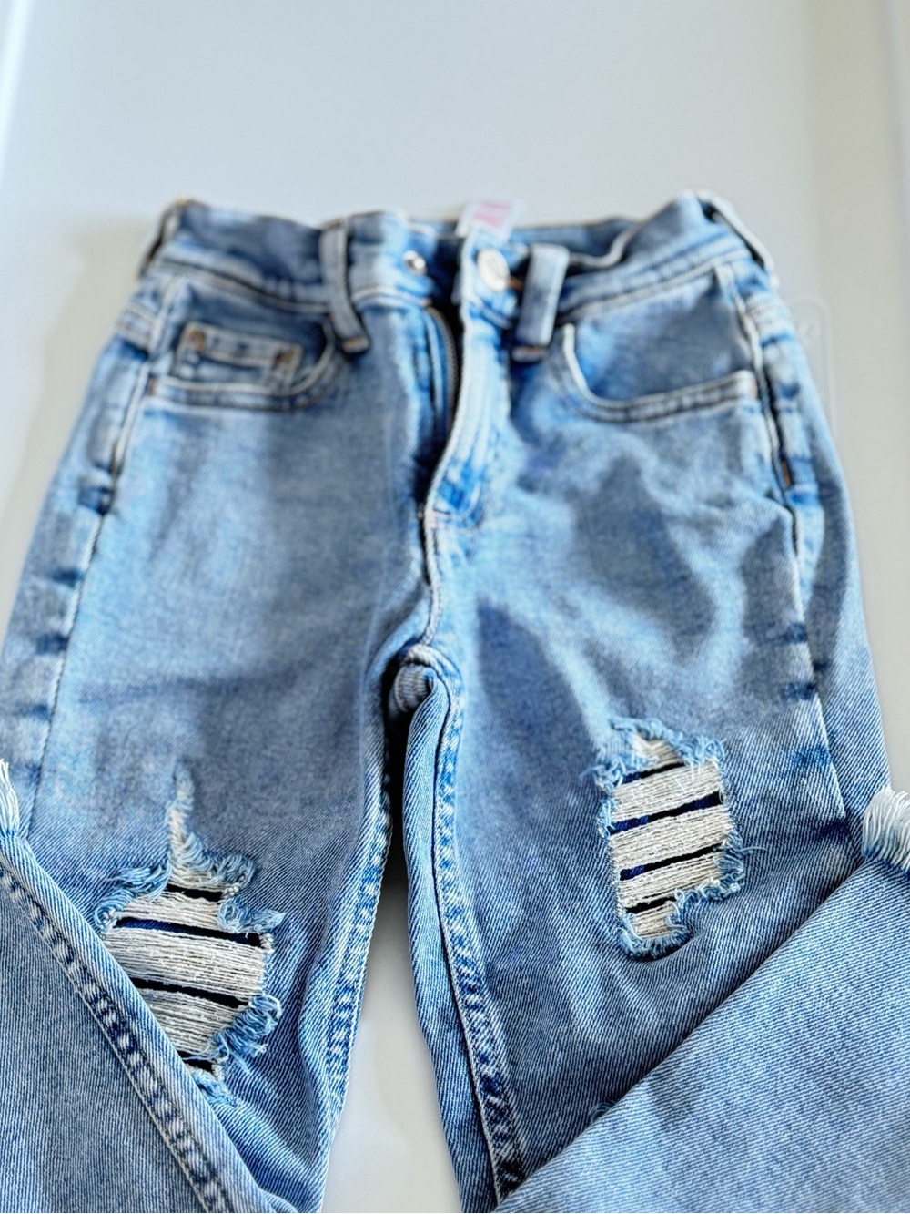 Justice Light Blue Distressed Boyfriend Jeans with Striped Patch